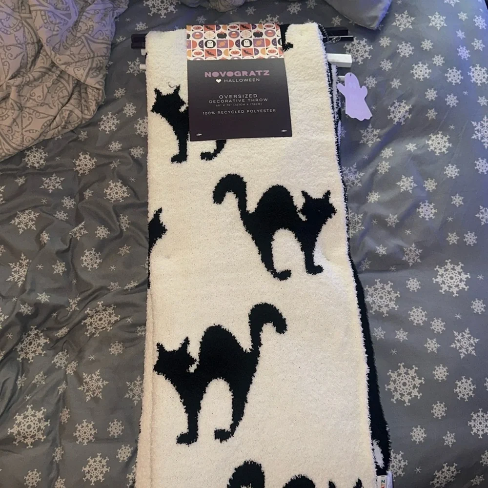 🐈‍⬛Halloween black cat reversible, oversize decorative throw blanket 🐈‍⬛